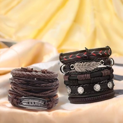Jewelgenics Leather Beads Sterling Silver Bracelet Set(Pack of 2)