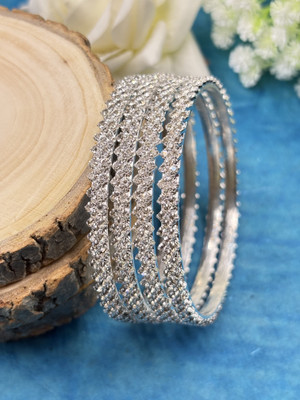 kewai Brass Diamond Silver Bangle Set(Pack of 4)