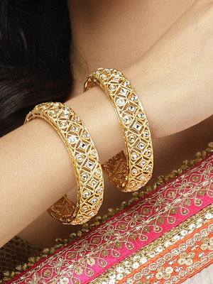 Karatcart Alloy Crystal Gold-plated Bangle Set(Pack of 2)