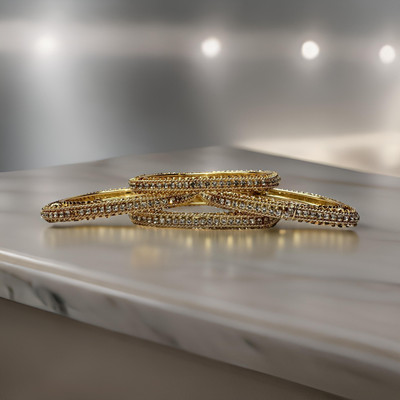 sk international Metal, Crystal Diamond Platinum Bangle Set(Pack of 4)