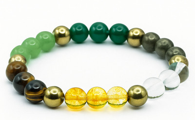 Aumvira Pyrite, Green Aventurine, Tiger's Eye, Citrine, Clear Quartz, Green Jade Crystal Bracelet