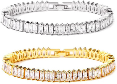 Miami Metal, Brass, Stone, Crystal, Alloy, Stainless Steel Cubic Zirconia, Diamond, Zircon Gold-plated, Platinum, Silver Tennis Bracelet(Pack of 2)