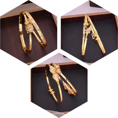 VEDDAA Brass Diamond Gold-plated Bangle Set(Pack of 3)