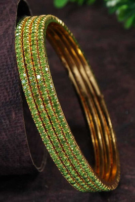 Atulya Brass Cubic Zirconia Gold-plated Bangle(Pack of 4)