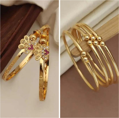 Sangria Brass Diamond Gold-plated Bangle Set(Pack of 2)