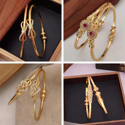 Sangria Brass Diamond Gold-plated Bangle Set(Pack of 4)