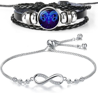 PIXFLIX Leather, Stainless Steel Charm Bracelet(Pack of 2)