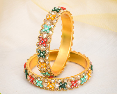 ShiyaShree Brass Cubic Zirconia, Diamond, Crystal Gold-plated Bangle Set(Pack of 2)