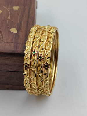 Ruby Tex Brass Beads Gold-plated Bangle Set(Pack of 2)