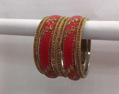 Rajwadi Alloy Crystal Silver Bangle Set(Pack of 6)