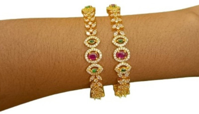 ZAMZAM Copper Emerald Gold-plated Bangle Set(Pack of 2)