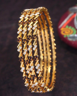 Atulya Brass Diamond Gold-plated Bangle Set(Pack of 4)