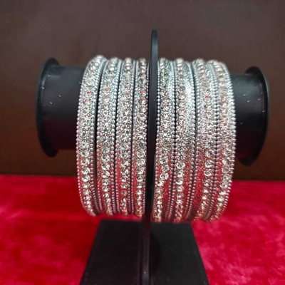 SVT Glass Cubic Zirconia Silver Coated Kada(Pack of 8)