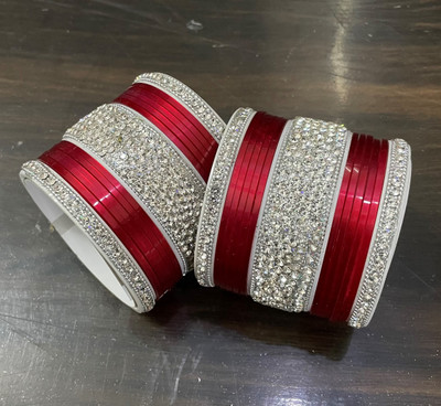 Mehpriye Plastic Cubic Zirconia Silver Bangle Set(Pack of 10)