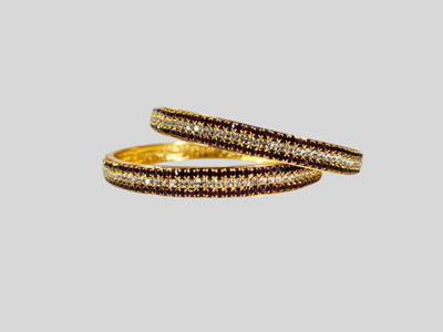 pithad Copper Cubic Zirconia Gold-plated Bangle(Pack of 2)
