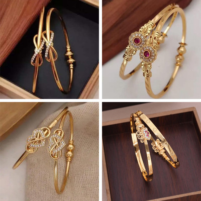 Divastri Brass Diamond Gold-plated Bangle Set(Pack of 4)