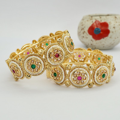 Panini Jewels Copper Beads, Ruby,  Gold-plated Bangle Set(Pack of 2)