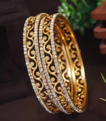 Atulya Brass Diamond Silver Bangle(Pack of 2)