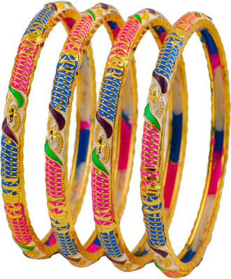 KENAYOSHA.COM Brass Cubic Zirconia Gold-plated Bangle Set(Pack of 4)