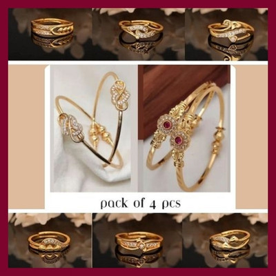 Parisal Brass Diamond Gold-plated Bangle Set(Pack of 8)