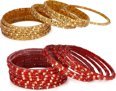 AFAST Glass Crystal Enamel Bangle Set(Pack of 10)