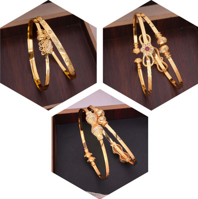 Divastri Brass Diamond Gold-plated Bangle(Pack of 3)