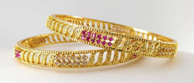 AFJ GOLD Copper Ruby Gold-plated Bangle Set(Pack of 2)