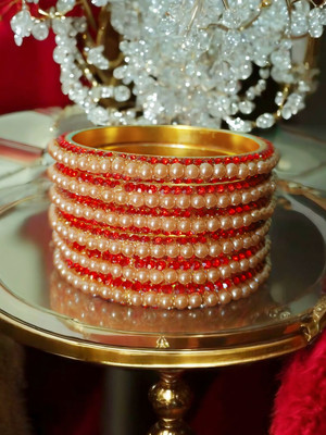 Atrika Metal, Stone Beads, Pearl Brass, Gold-plated Bangle(Pack of 6)