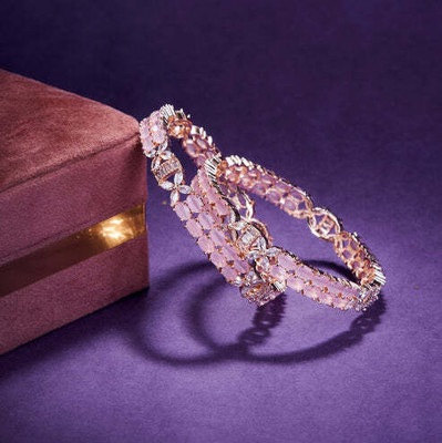 Opal Touch Brass Cubic Zirconia Gold-plated Bangle Set(Pack of 2)