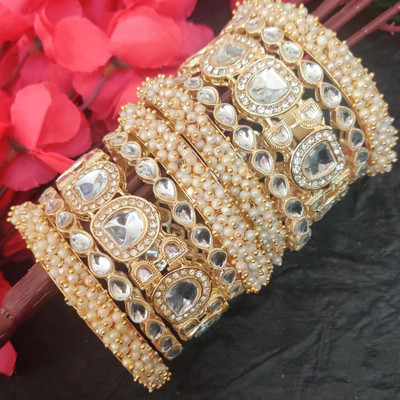 Ha Meem Alloy Crystal Gold-plated Bangle Set(Pack of 10)