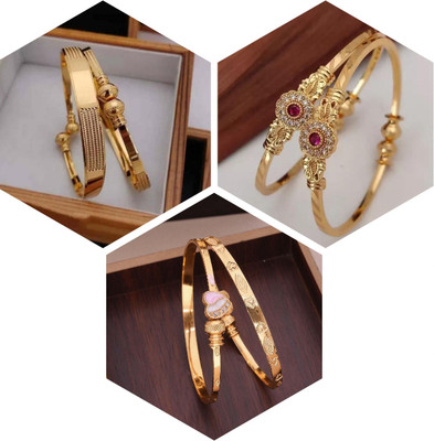 Dressberry Brass Diamond Gold-plated Bangle(Pack of 3)