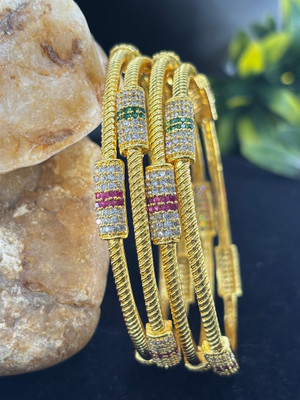 MTC Brass Cubic Zirconia Gold-plated Bangle Set(Pack of 2)