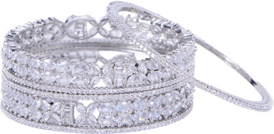 Opal Touch Brass Cubic Zirconia Rhodium Bangle Set(Pack of 6)