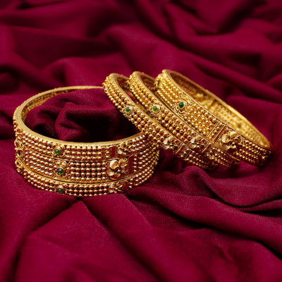 Chigold Alloy Ruby Gold-plated Bangle Set(Pack of 6)