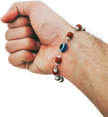 HAPPY CREATION Rudraksha, Evil Eye Silver Bracelet