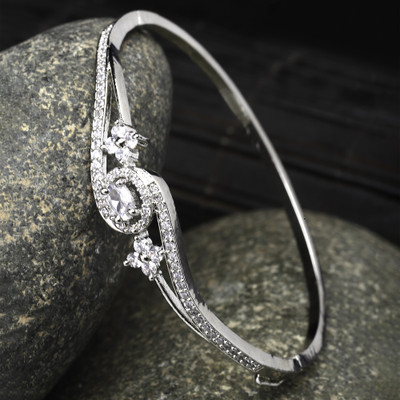 ZENEME Brass Cubic Zirconia Rhodium Bracelet