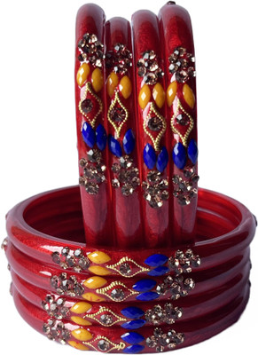 Karaavi Glass Crystal Enamel Bangle Set(Pack of 8)