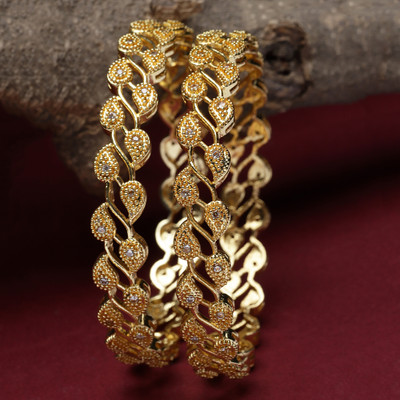ZENEME Brass Cubic Zirconia Gold-plated Bangle Set(Pack of 2)