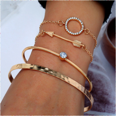 Zaphariq Alloy Cubic Zirconia Gold-plated Bracelet Set(Pack of 4)