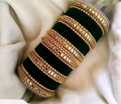 XOZTI Metal, Fabric Pearl Bangle Set(Pack of 10)