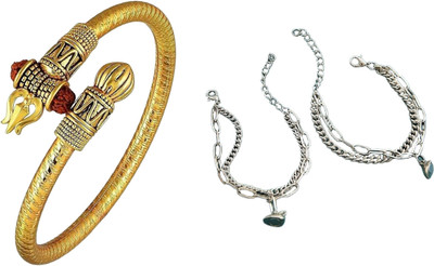 Diivine Hindu Copper, Alloy, Stainless Steel Platinum, Sterling Silver, Brass, Titanium, Black Silver Bracelet(Pack of 4)