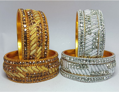 ABC Metal Beads, Cubic Zirconia Gold-plated Bangle Set(Pack of 10)