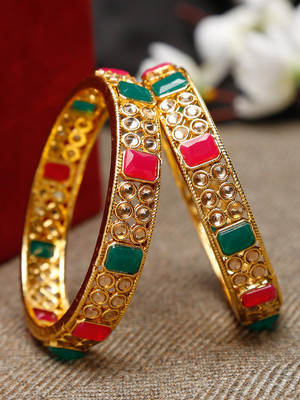 Shining Diva Alloy Crystal Gold-plated Bangle(Pack of 2)