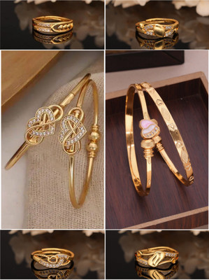 Dressberry Brass Diamond Gold-plated Ring Bangle(Pack of 6)