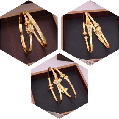 VEDDAA Brass Diamond Gold-plated Bangle Set(Pack of 3)