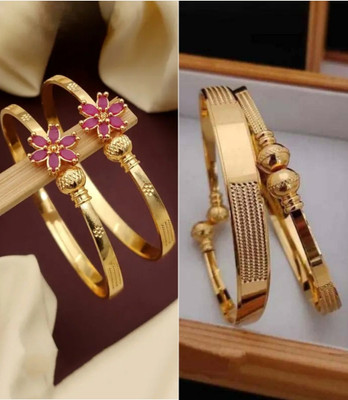 brado jewellery Brass Diamond Gold-plated Bangle(Pack of 2)