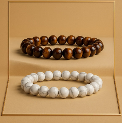SPYRONIX REAL TREASURE Howlite, Tiger's Eye Bracelet(Pack of 2)