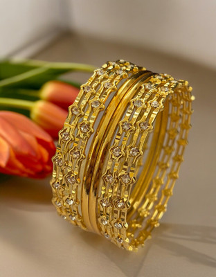 AARISAI Metal Cubic Zirconia Gold-plated Bangle Set(Pack of 6)