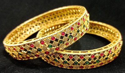 V FASHION JEWELLERY Alloy Gold-plated Bangle Set(Pack of 2)