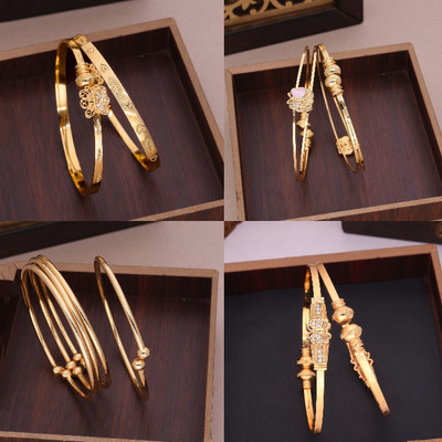Alasca Brass Diamond Gold-plated Bangle Set(Pack of 4)